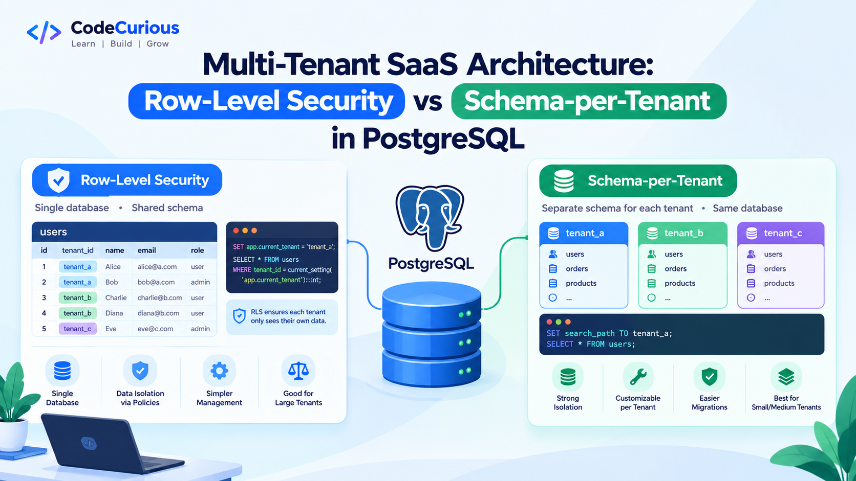 Multi-Tenant SaaS Architecture: Row-Level Security vs. Schema-per-Tenant in PostgreSQL